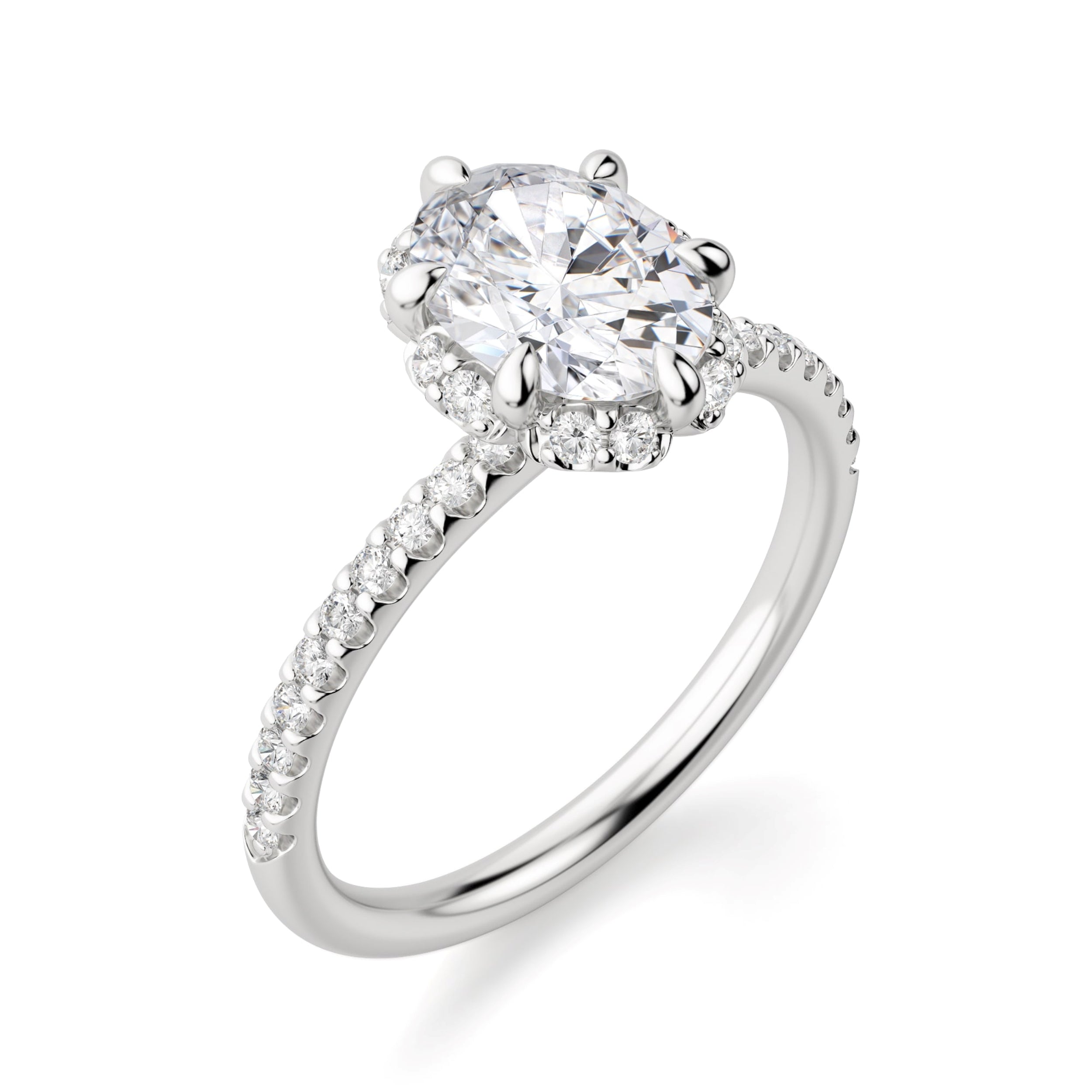 Oval Cut Halo Moissanite Engagement Ring