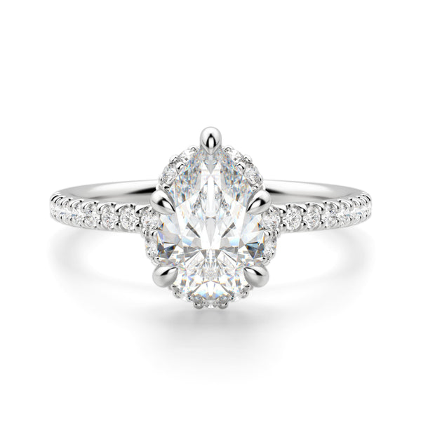 Claw Prong Pear Cut Moissanite Halo Engagement Rings