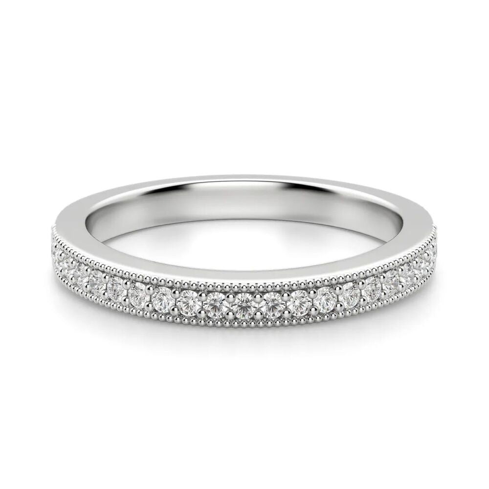 Round Cut Half Eternity Moissanite Filligree Band For Promise Gift
