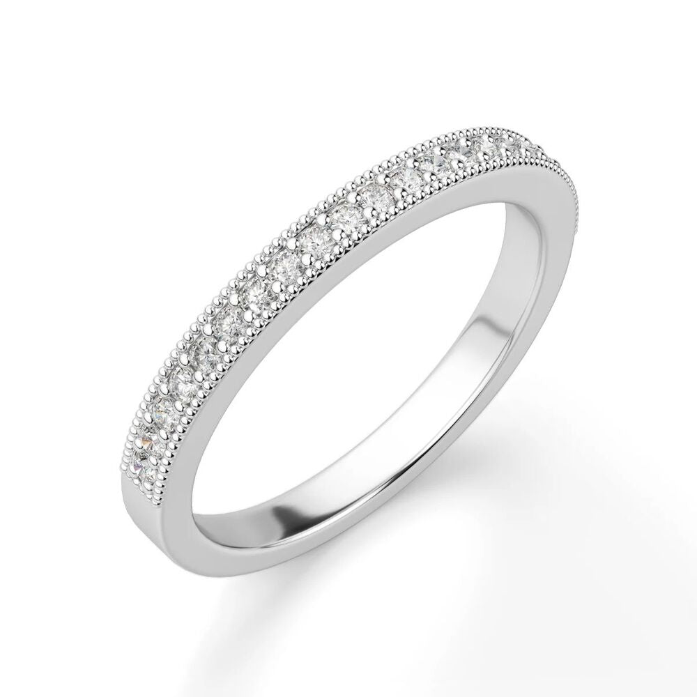 Round Cut Half Eternity Moissanite Filligree Band For Promise Gift