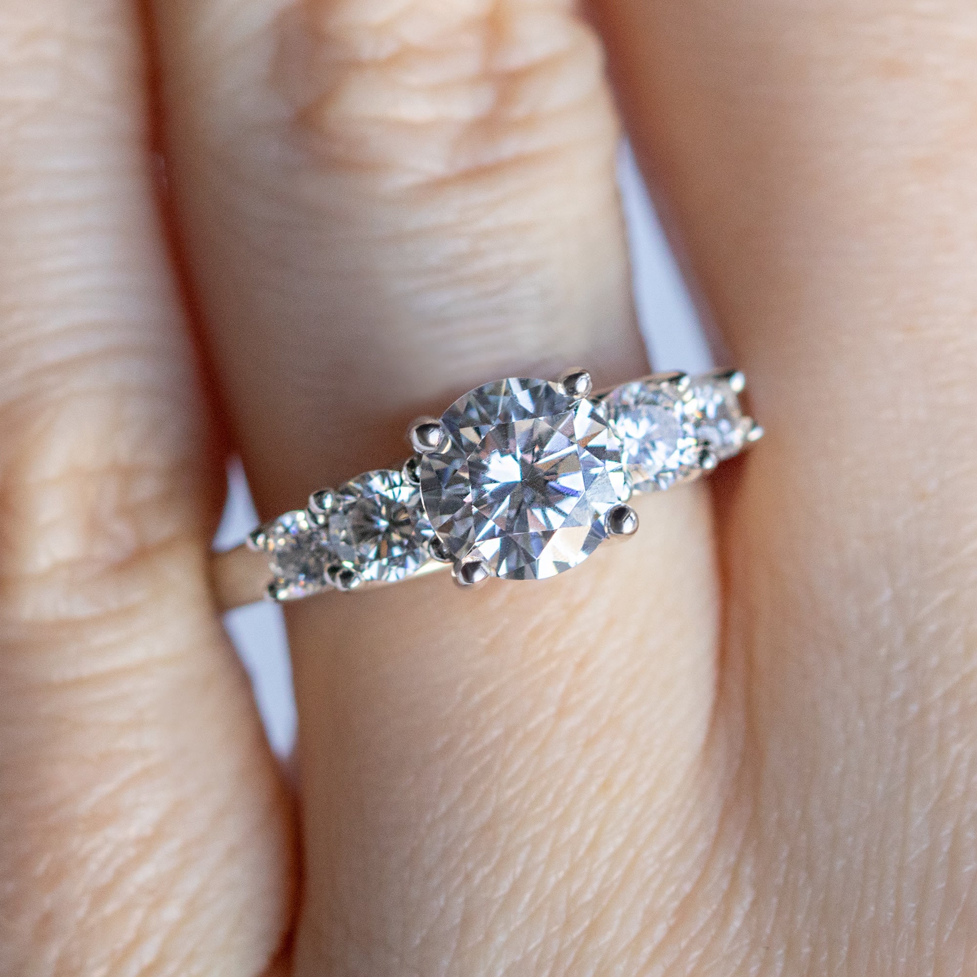 Round Cut Five Stone Lab Grown Diamond  Engagement Ring
