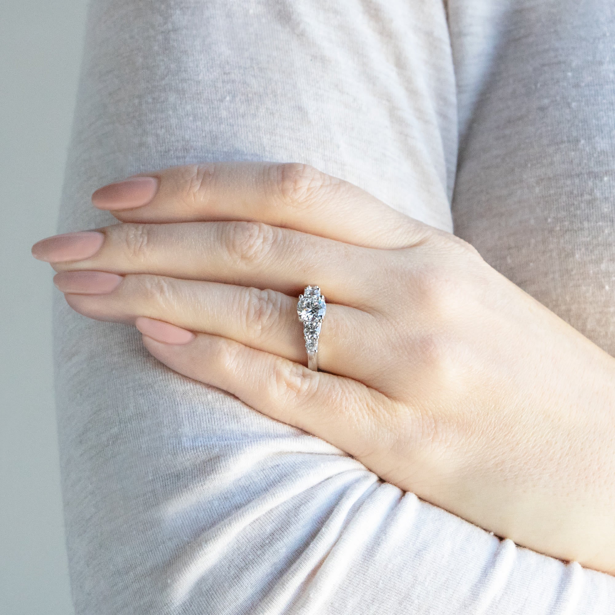 Round Cut Five Stone Lab Grown Diamond  Engagement Ring