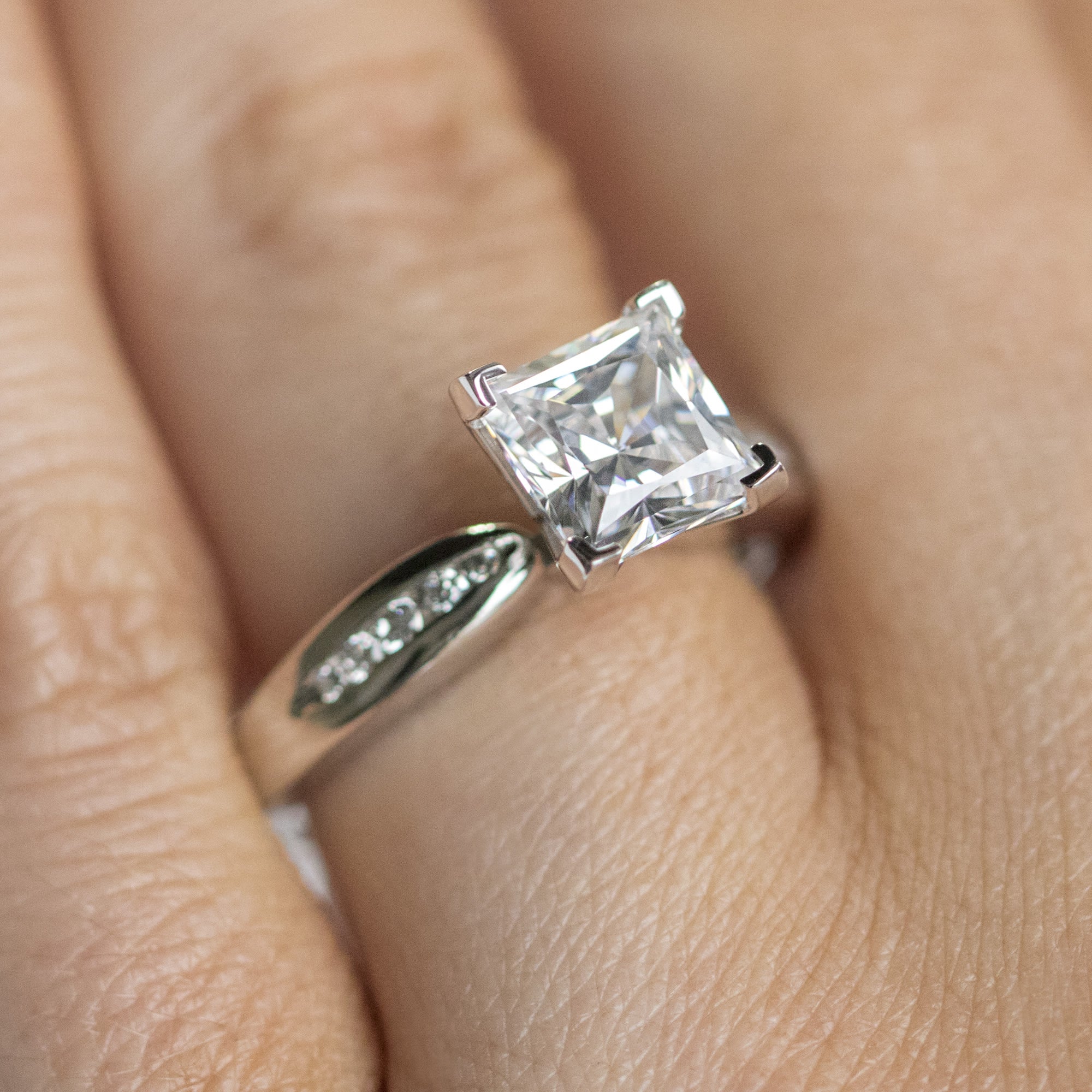 Princess Cut Channel Set Moissanite Engagement Ring