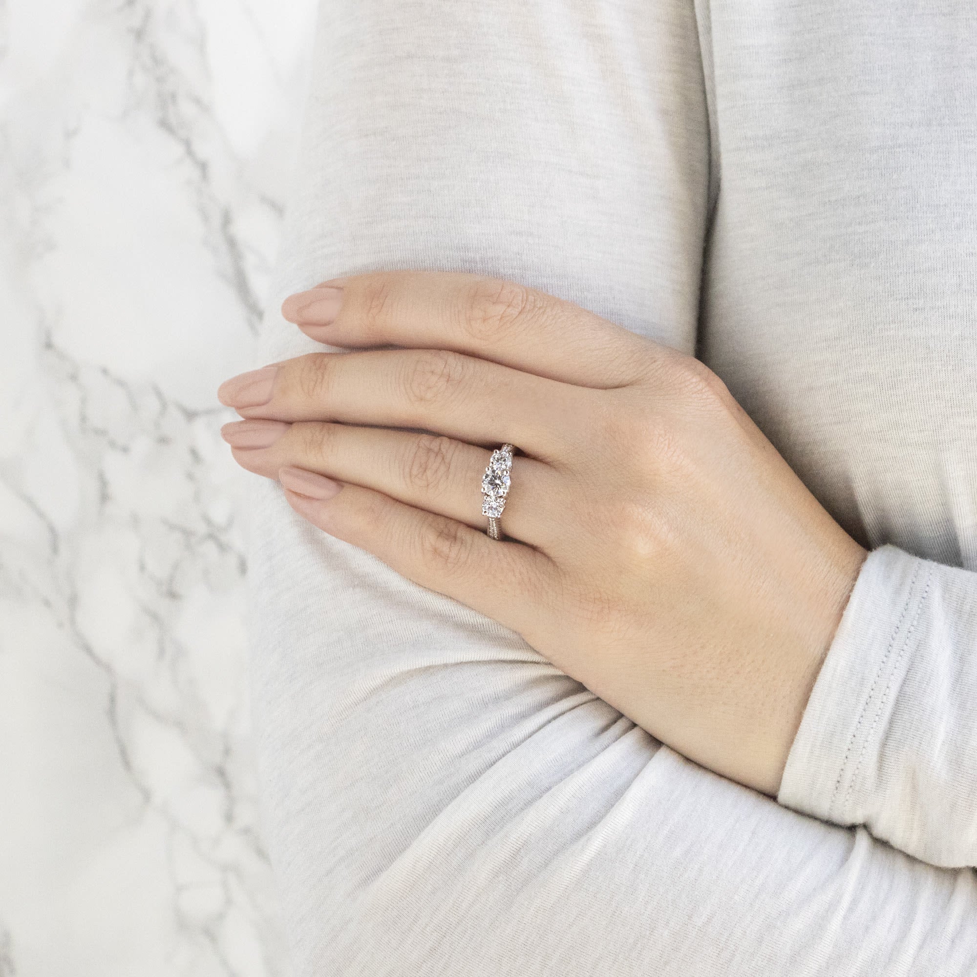 Cushion Cut Three Stone Lab Grown Diamond  Engagement Ring