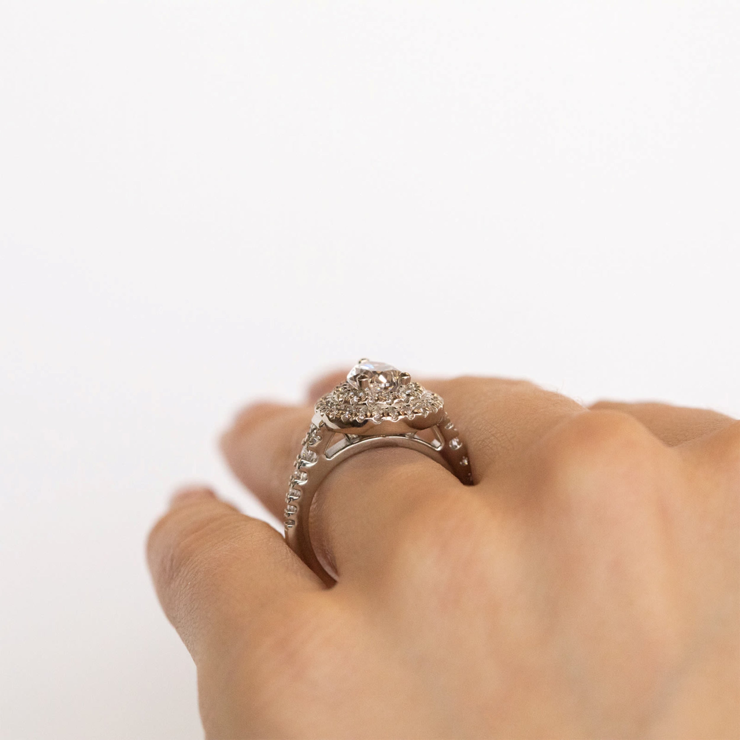 Pear Cut Double Halo Moissanite Engagement Ring