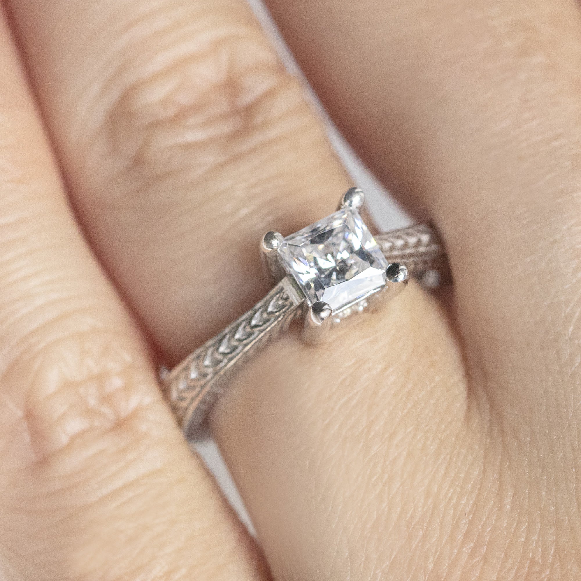 Solitaire Princess Cut Moissanite Engagement Ring