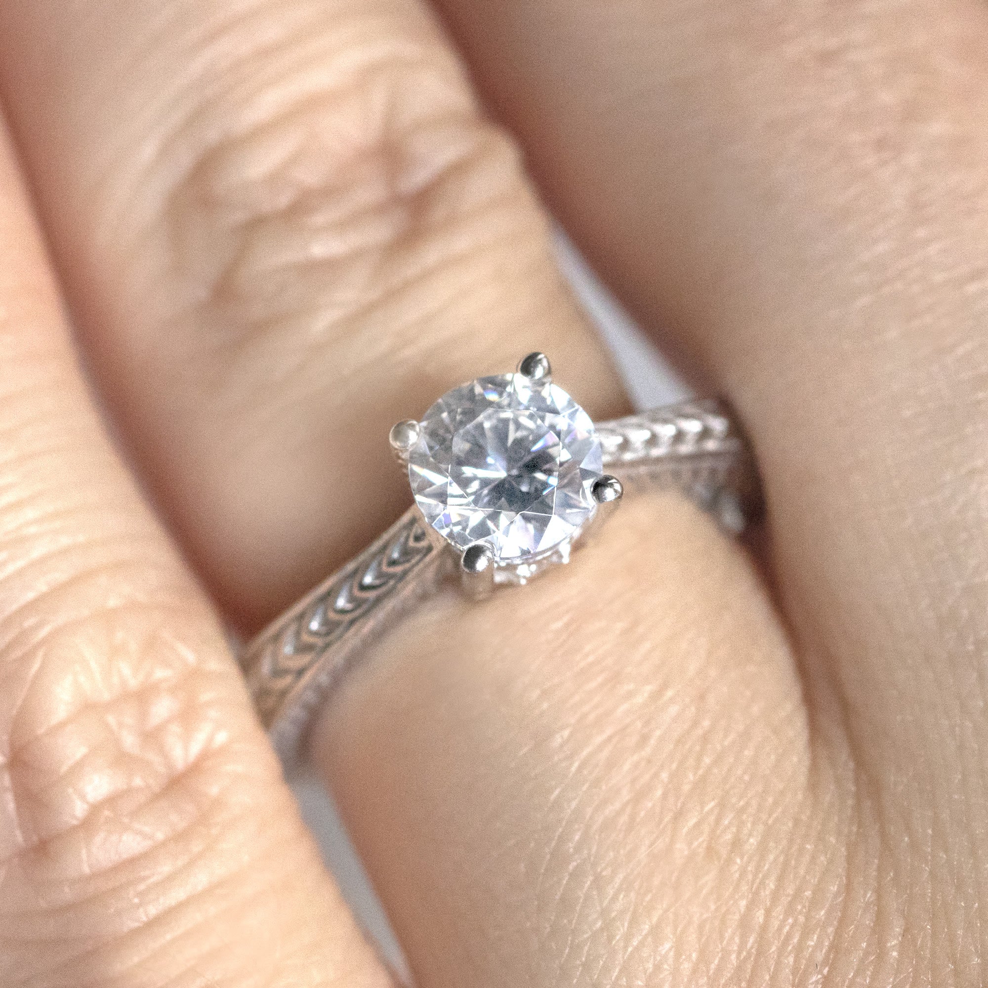 Brilliant Round Cut Art Deco Moissanite Engagement Ring