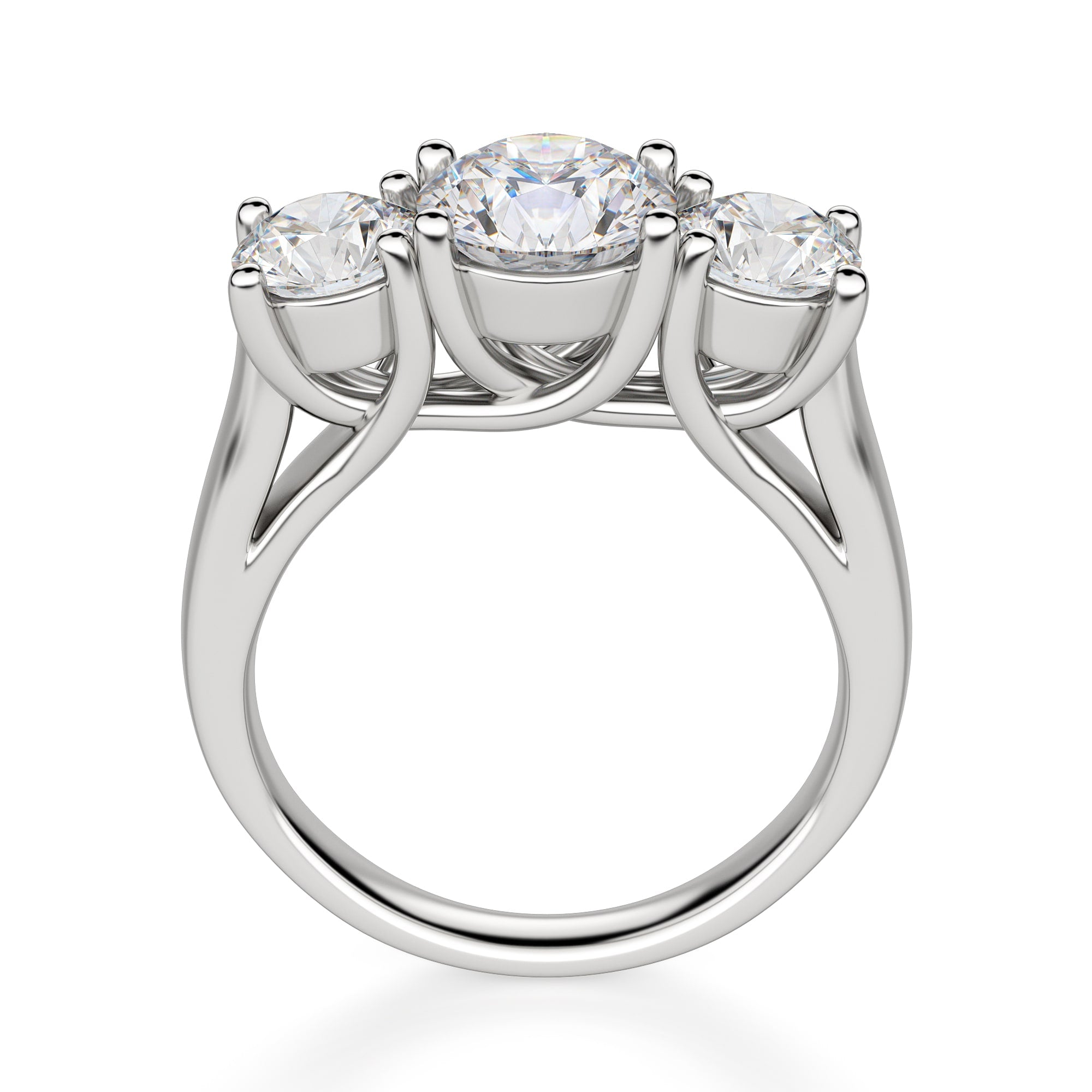 Trellis Set Round Cut Three Stone Engagement Ring