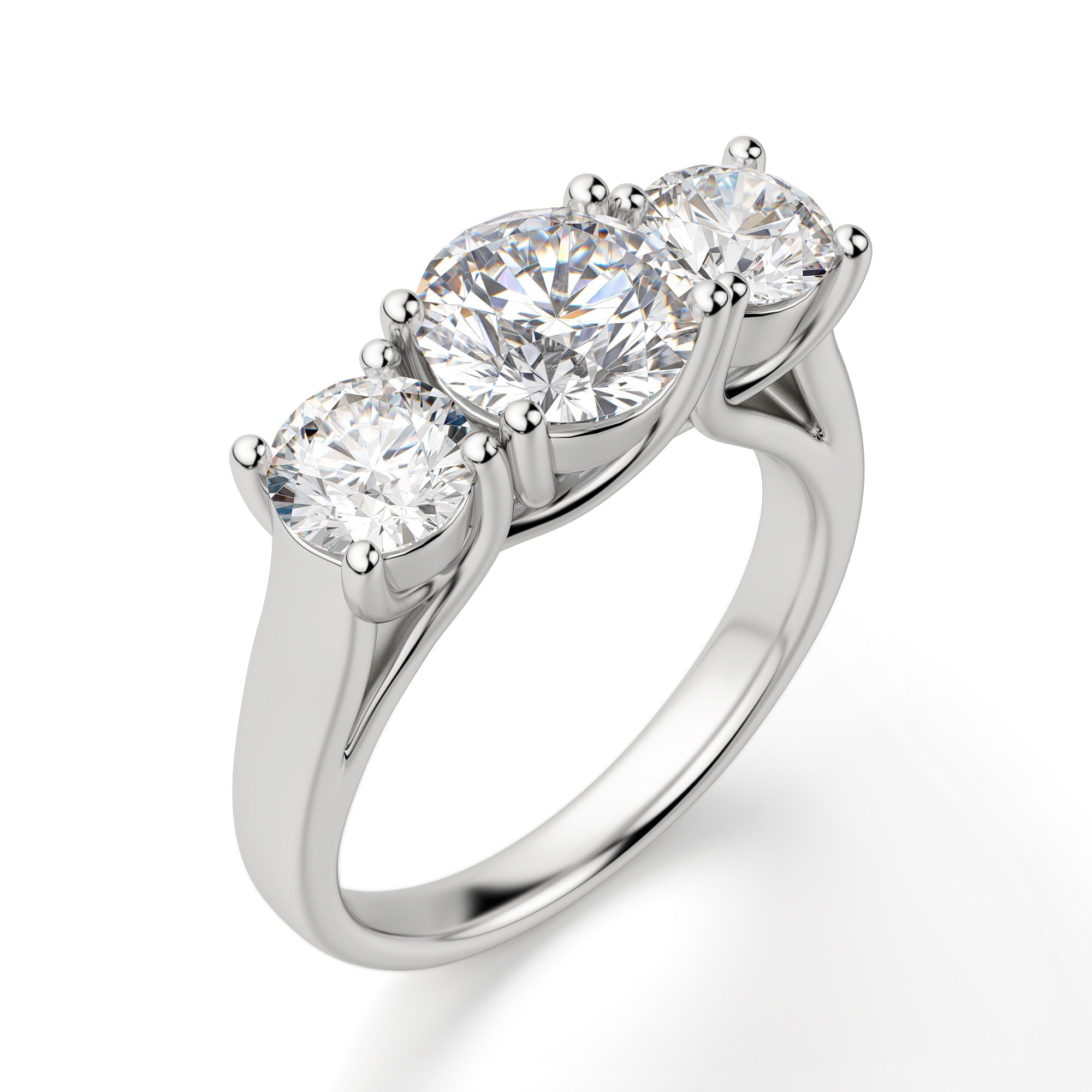 Trellis Set Round Cut Three Stone Engagement Ring