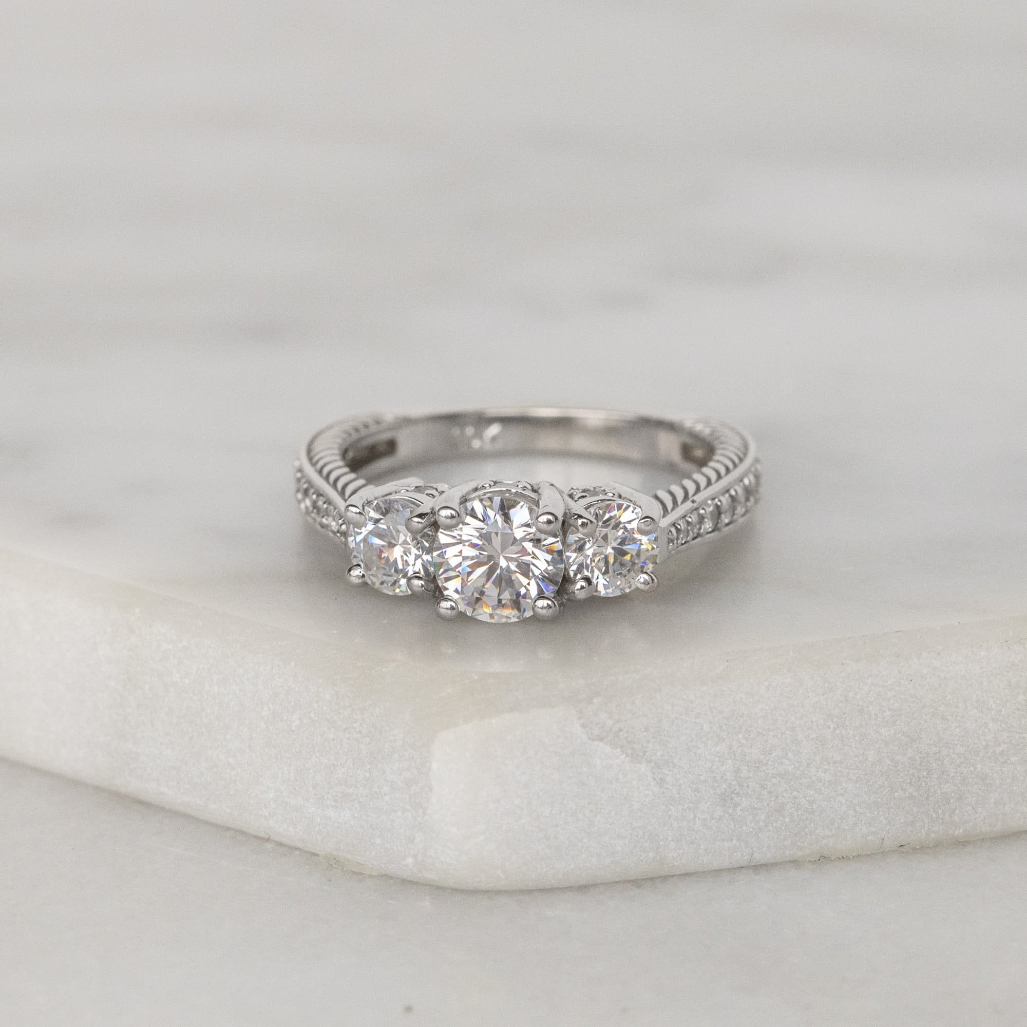 Cushion Cut Three Stone Lab Grown Diamond  Engagement Ring