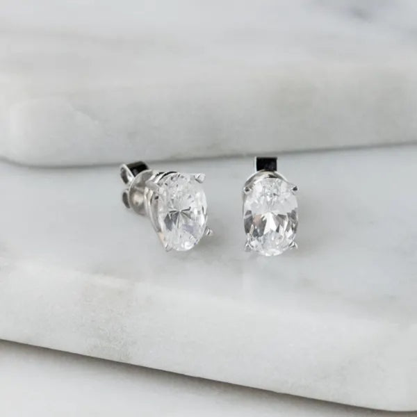 Oval Cut Basket Set Stud Earrings