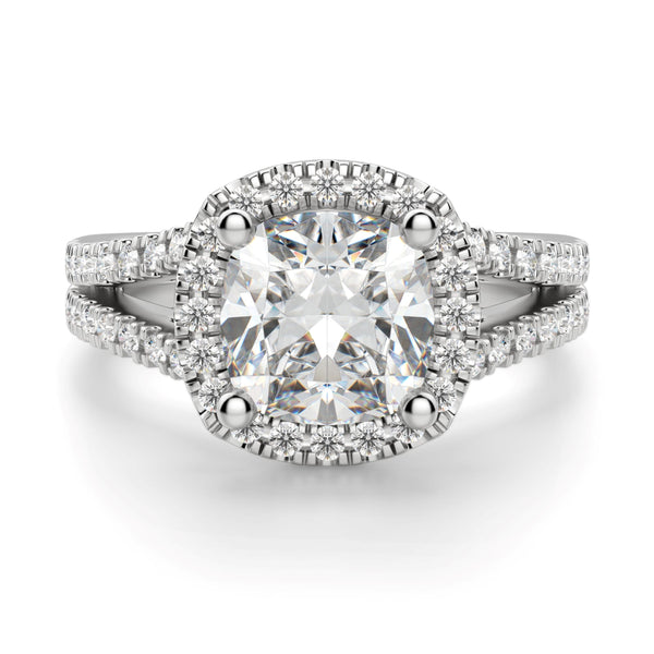 Moissanite Cushion Cut Split Shank Engagement Ring
