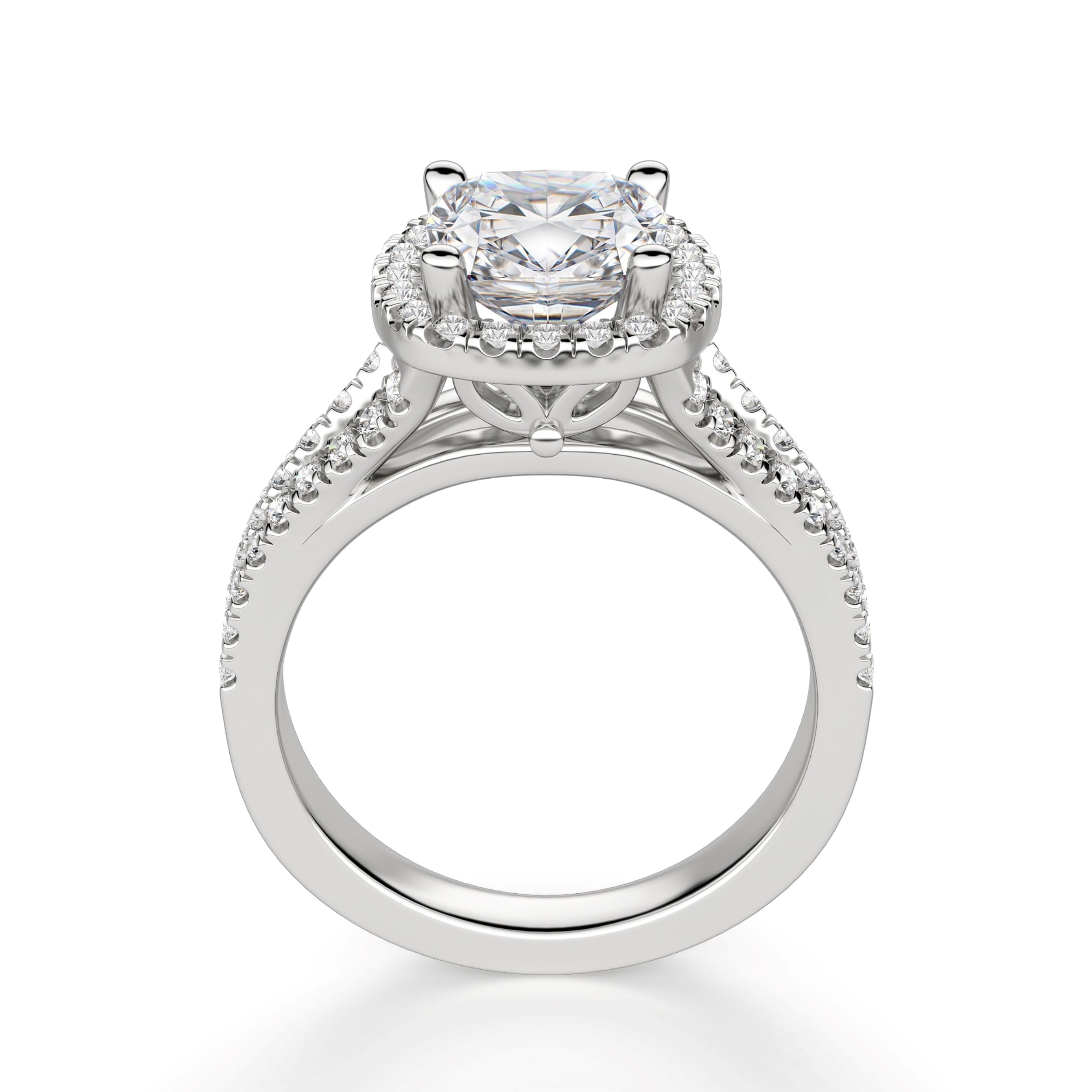 Moissanite Cushion Cut Split Shank Engagement Ring
