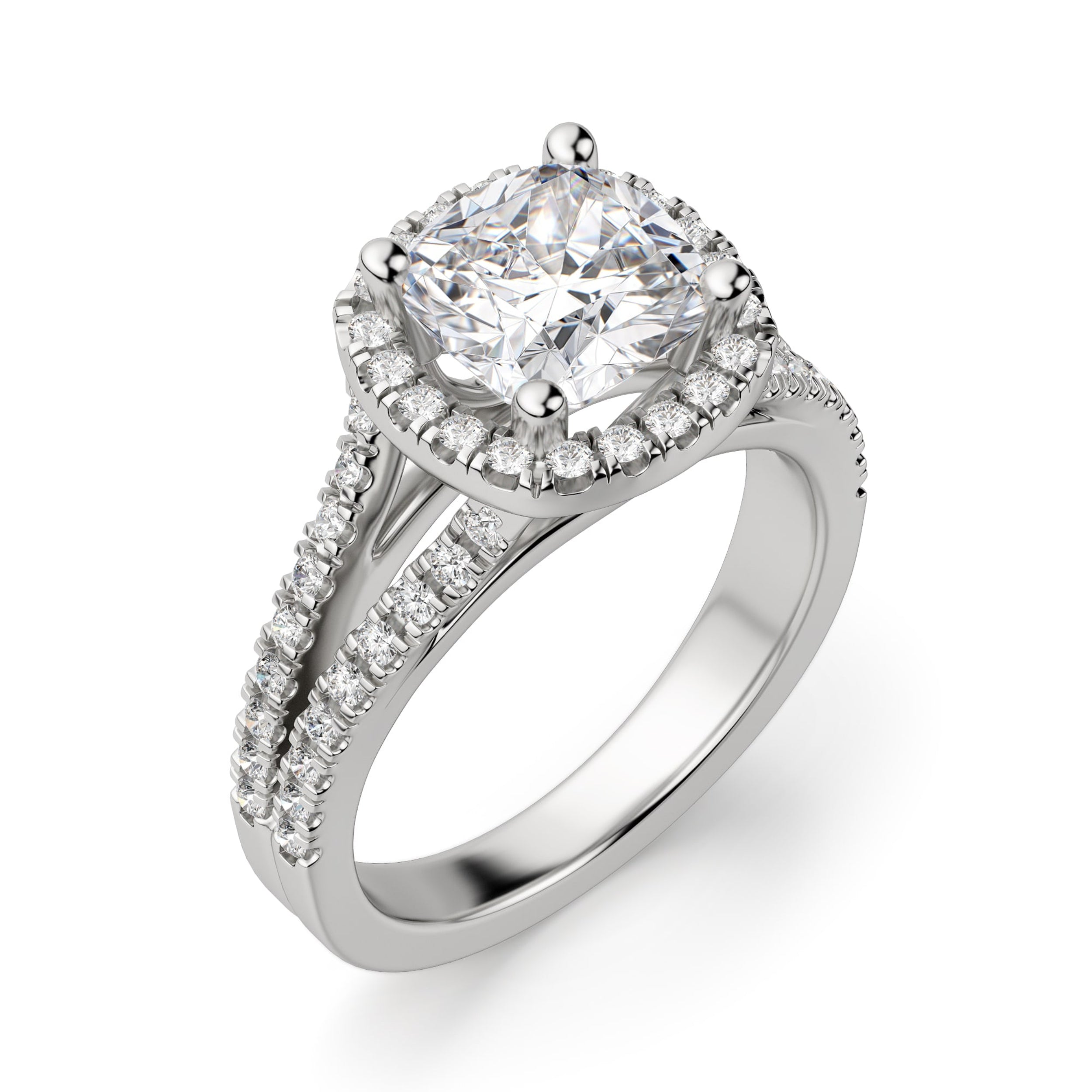 Cushion Cut Halo Moissanite Engagement Ring