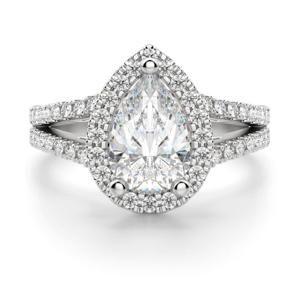 Split Shank Pear Cut Halo Moissanite Engagement Ring