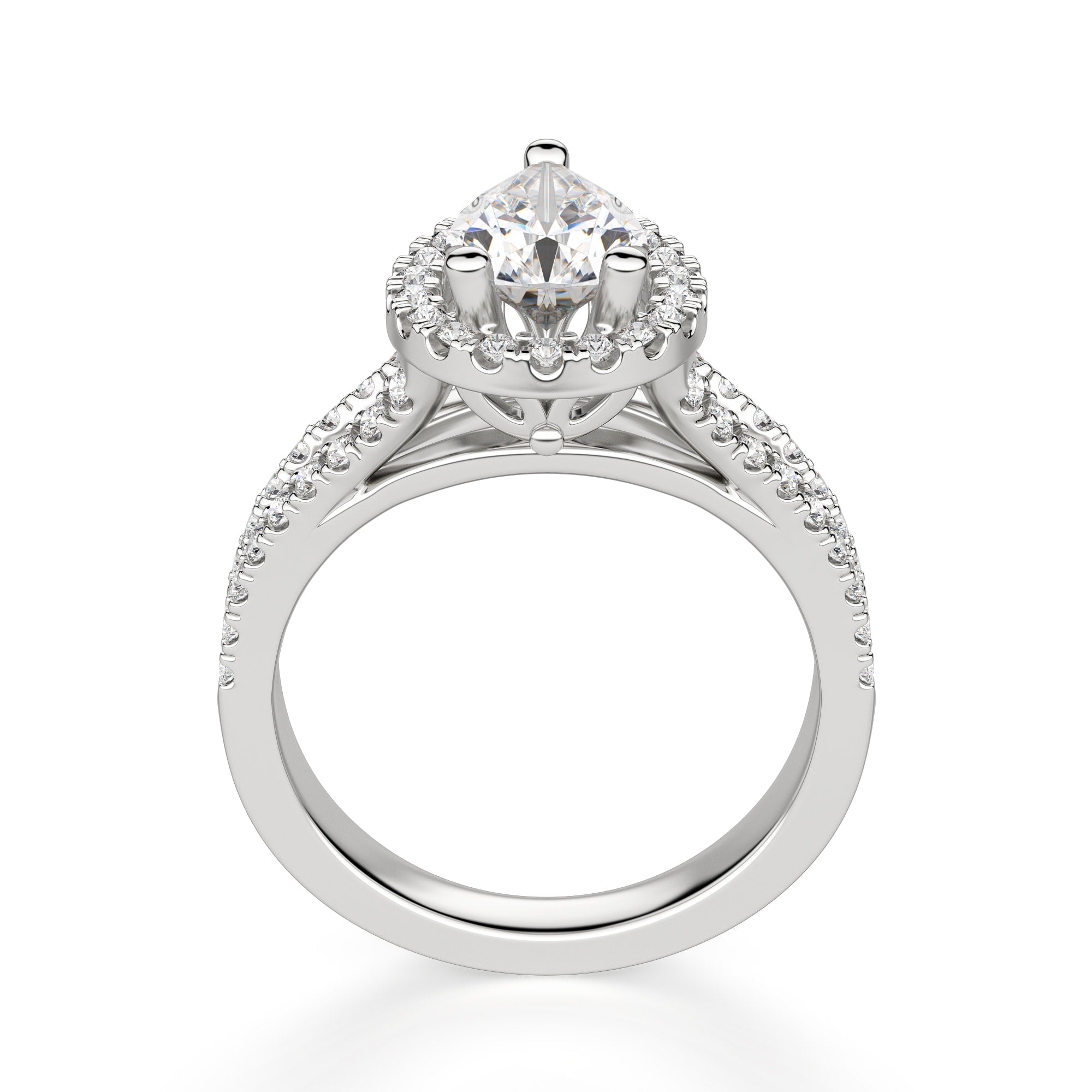 Split Shank Pear Cut Halo Moissanite Engagement Ring