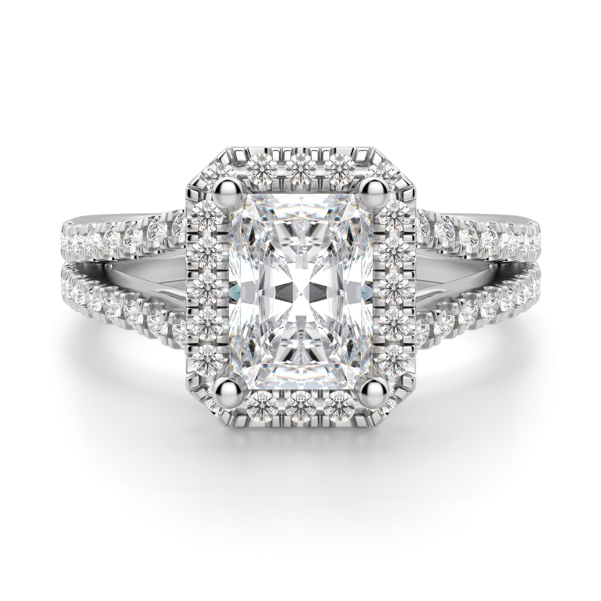 Radiant Cut Split Halo Moissanite Engagement Ring