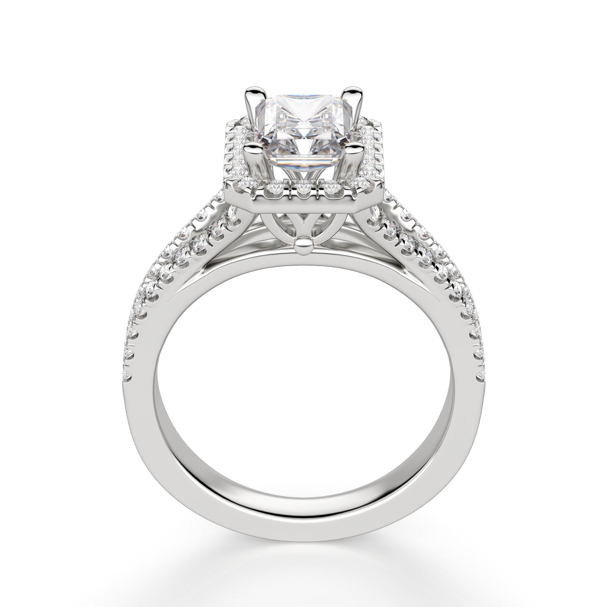 Radiant Cut Split Halo Moissanite Engagement Ring