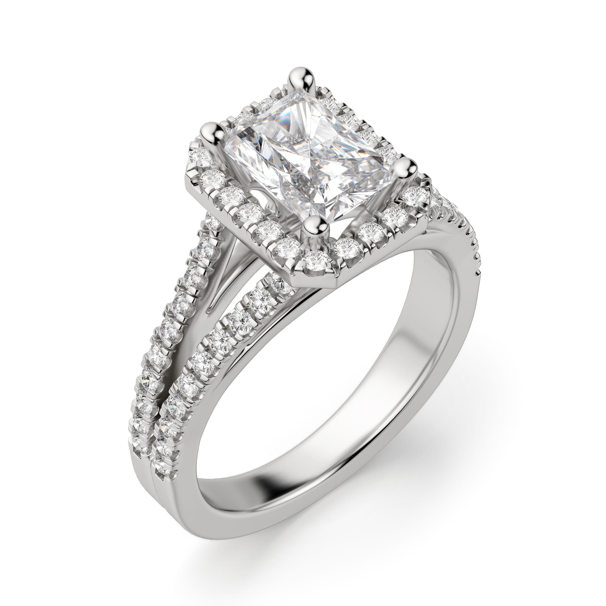 Radiant Cut Split Halo Moissanite Engagement Ring