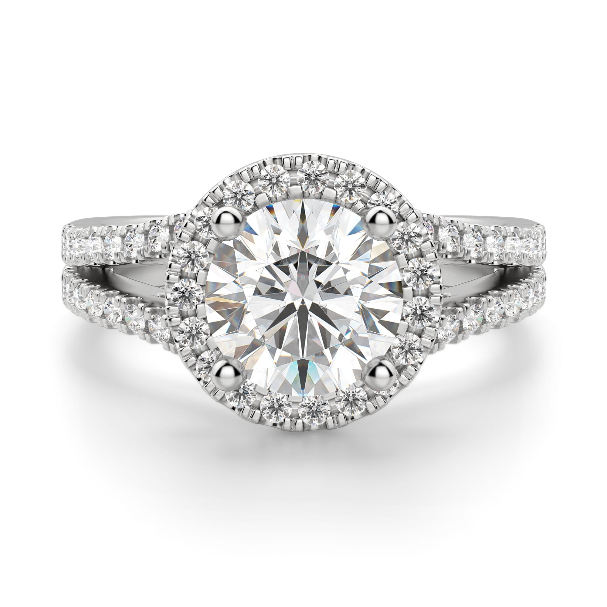 Brilliant Round Cut Split Shank Halo Engagement Ring