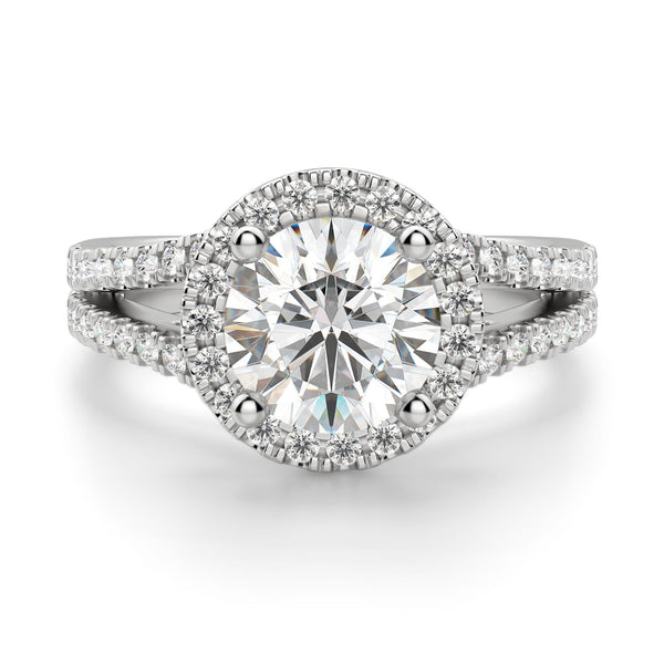 Brilliant Round Cut Split Shank Halo Engagement Ring