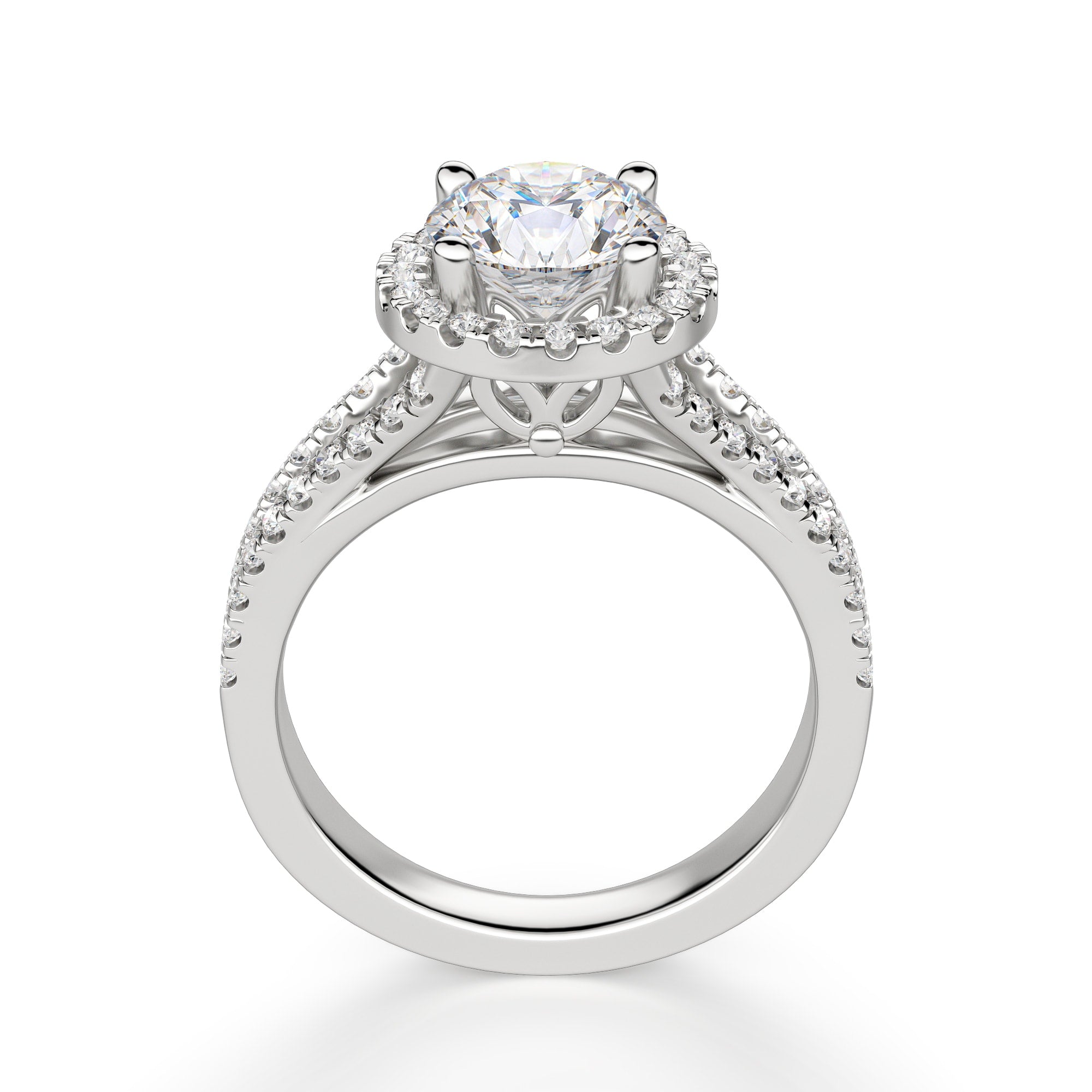 Brilliant Round Cut Split Shank Halo Engagement Ring