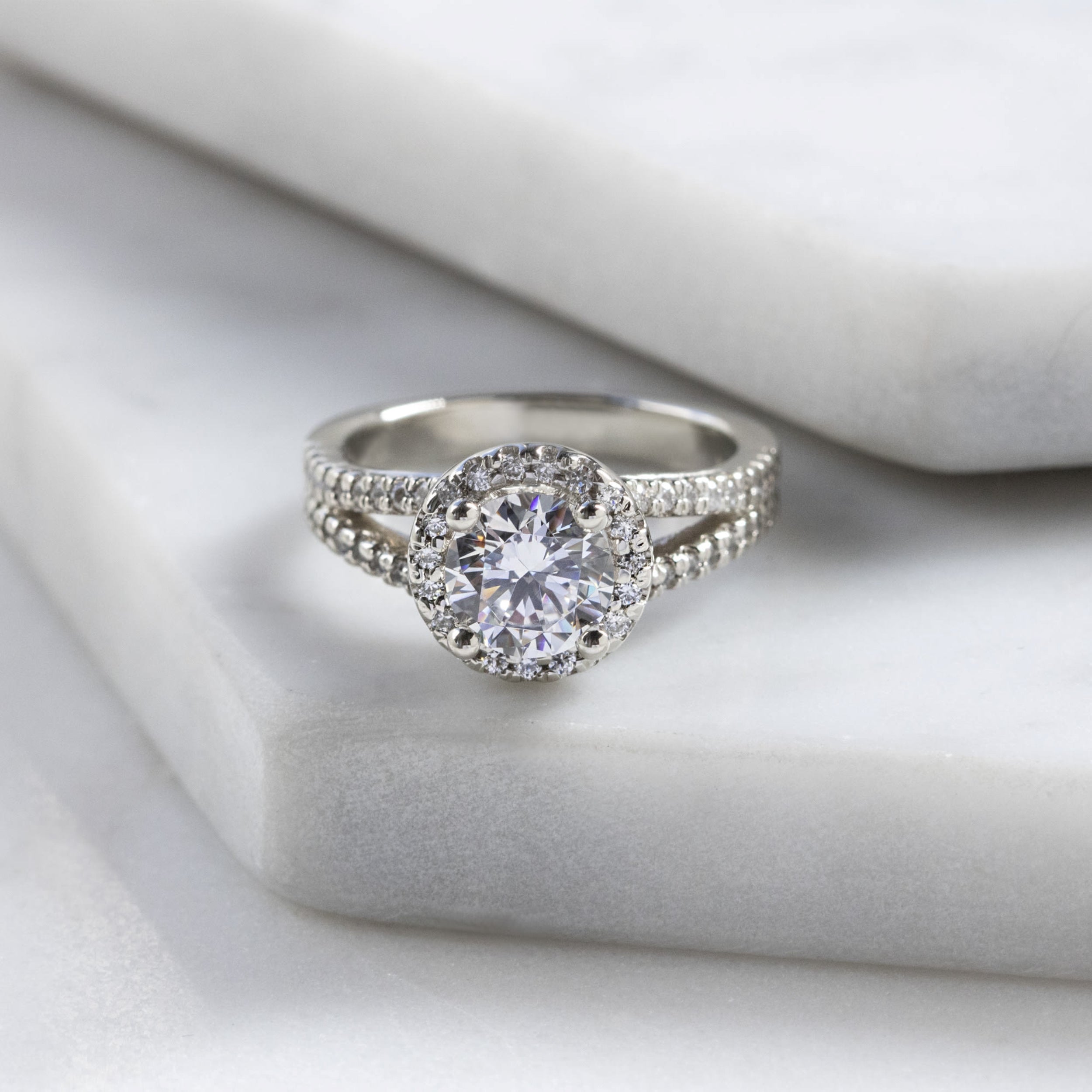 Brilliant Round Cut Halo Moissanite Engagement Ring