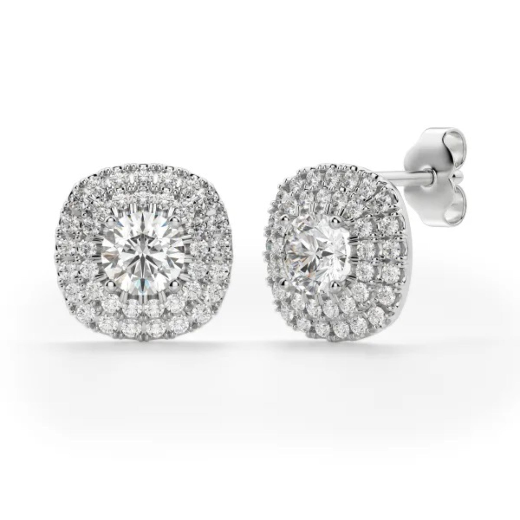 Brilliant Round Cut Double Halo Stud Earrings