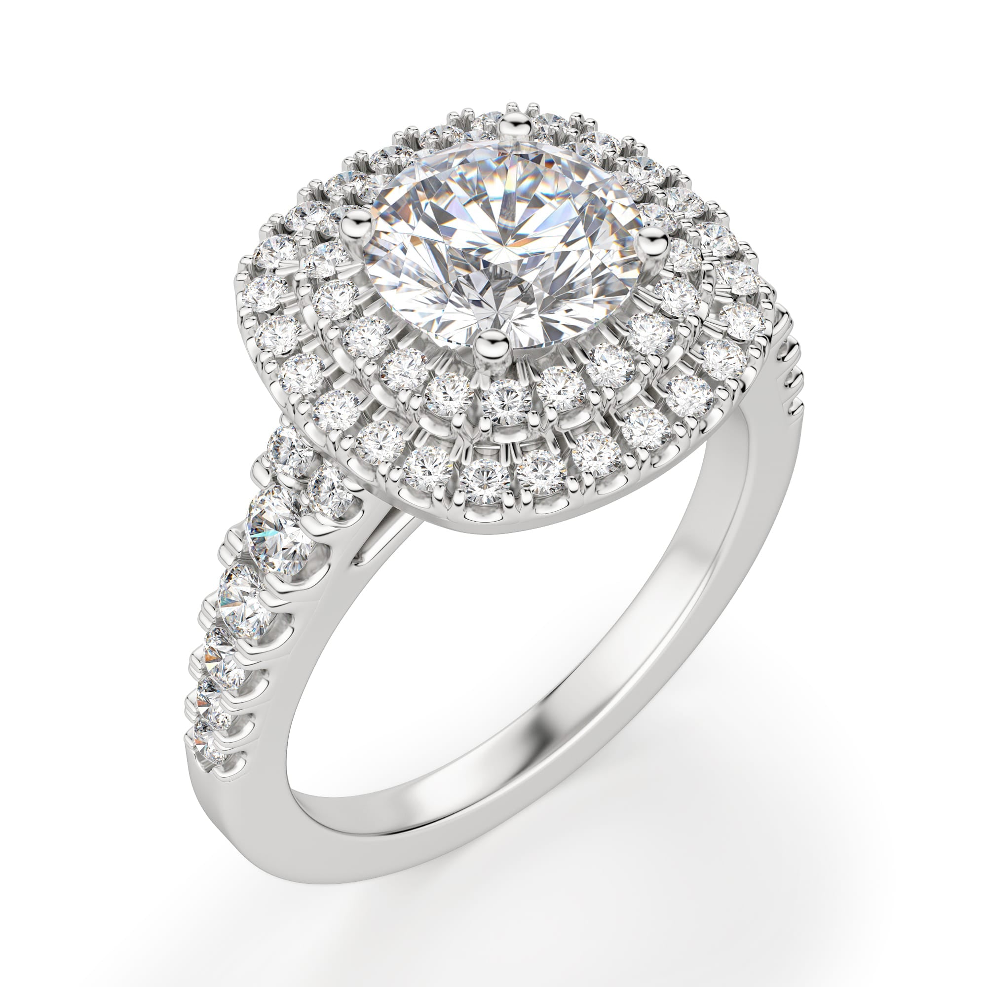 Brilliant Round Cut Double Halo Moissanite Engagement Ring