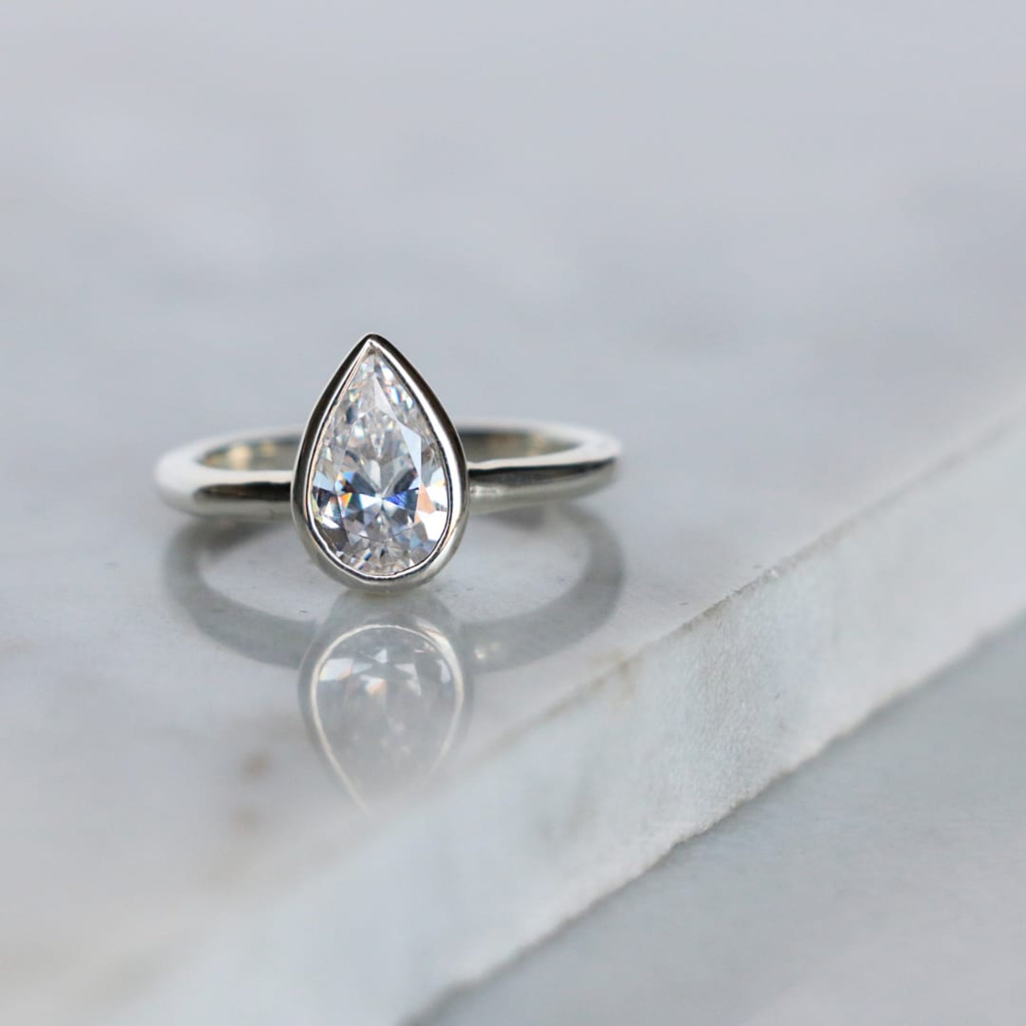 Bezel Set Pear Cut Engagement Ring