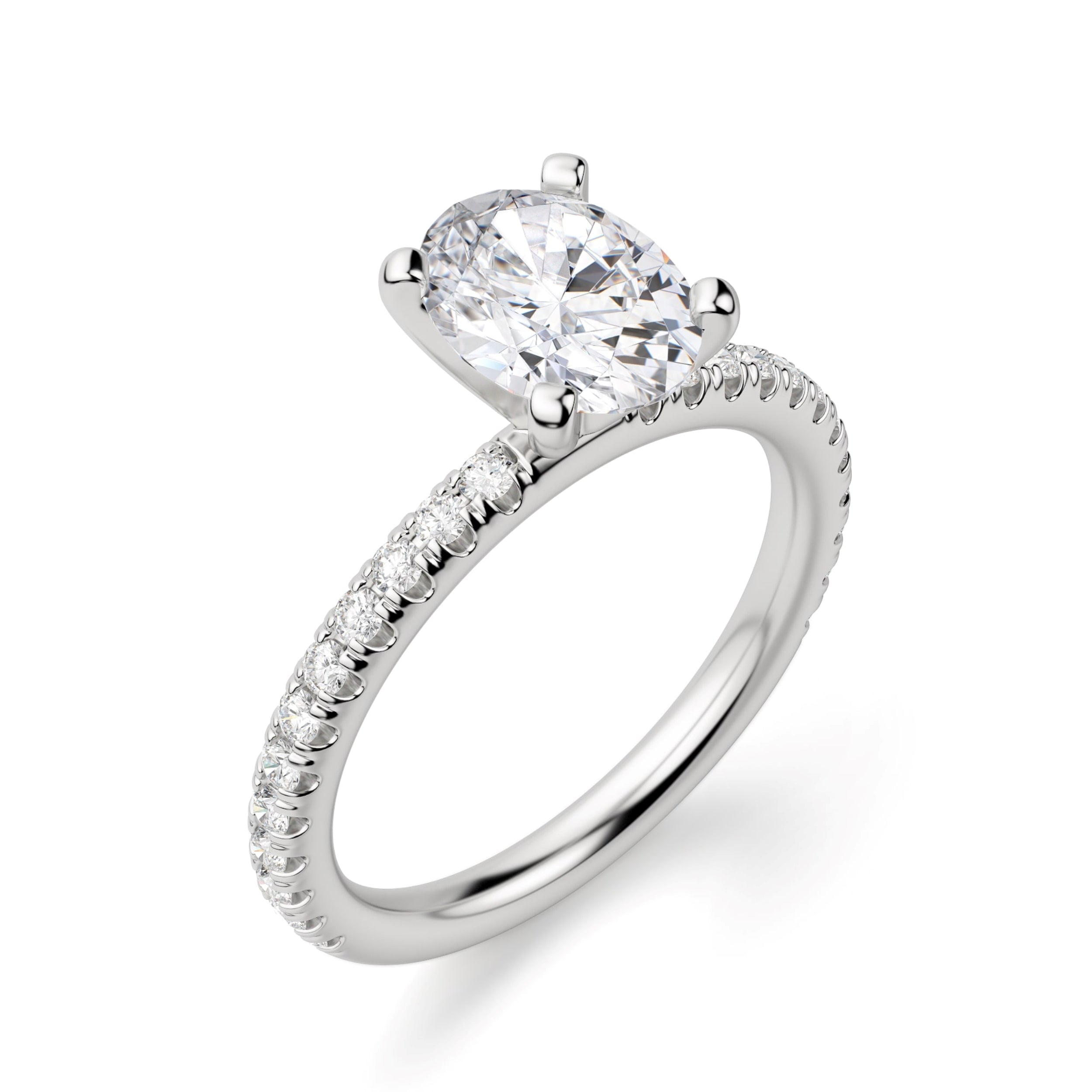 Oval Cut Accented Stone Moissanite Engagement Ring