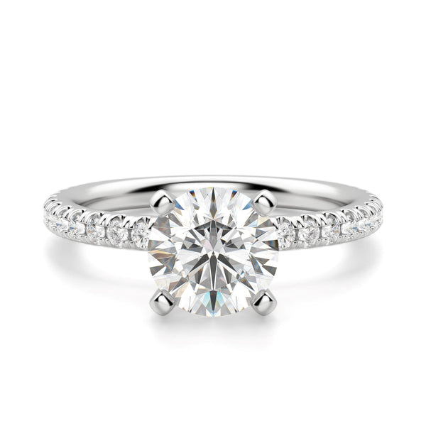 Brilliant Round Cut Solitaire Pave Set Moissanite Engagement Ring