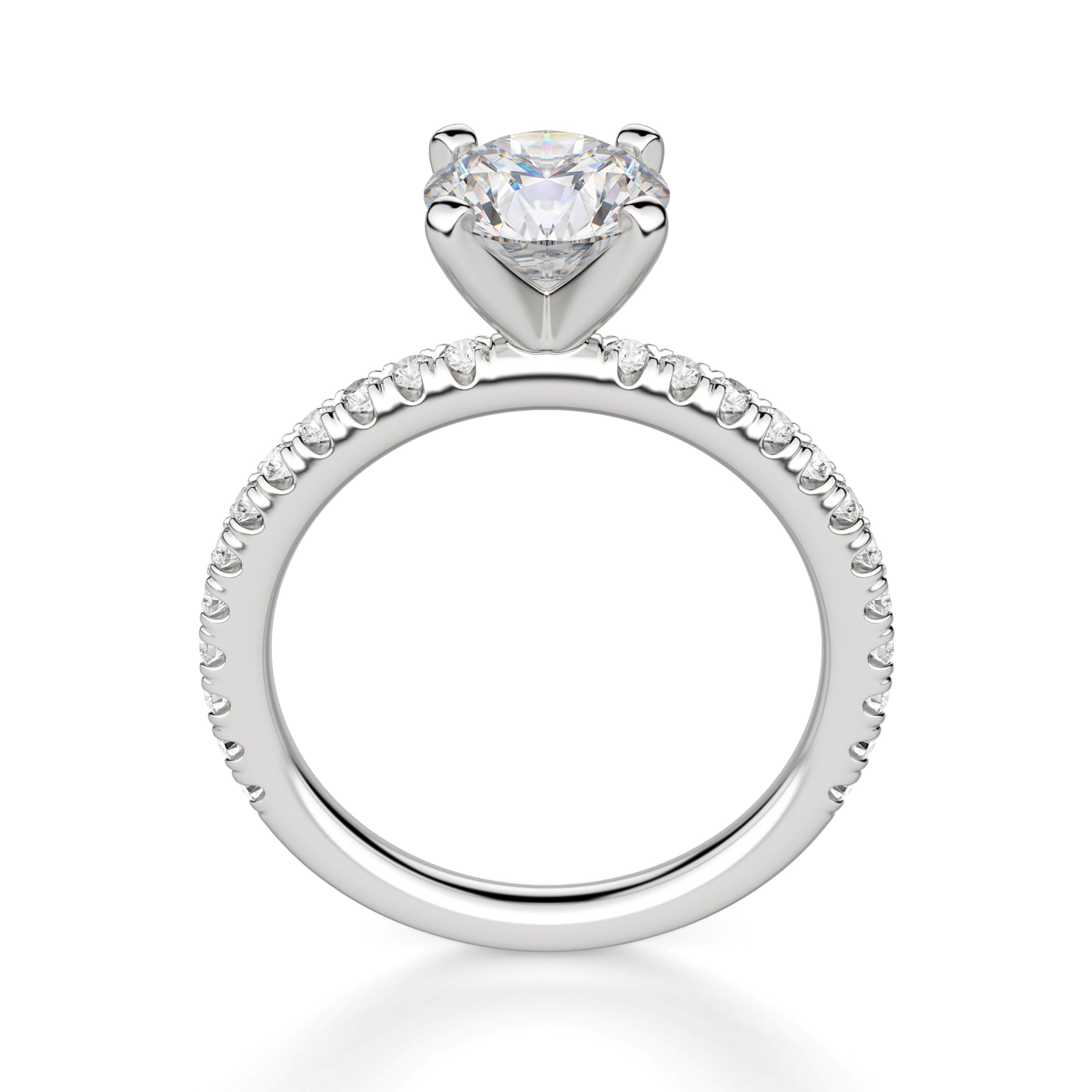 Brilliant Round Cut Solitaire Pave Set Moissanite Engagement Ring