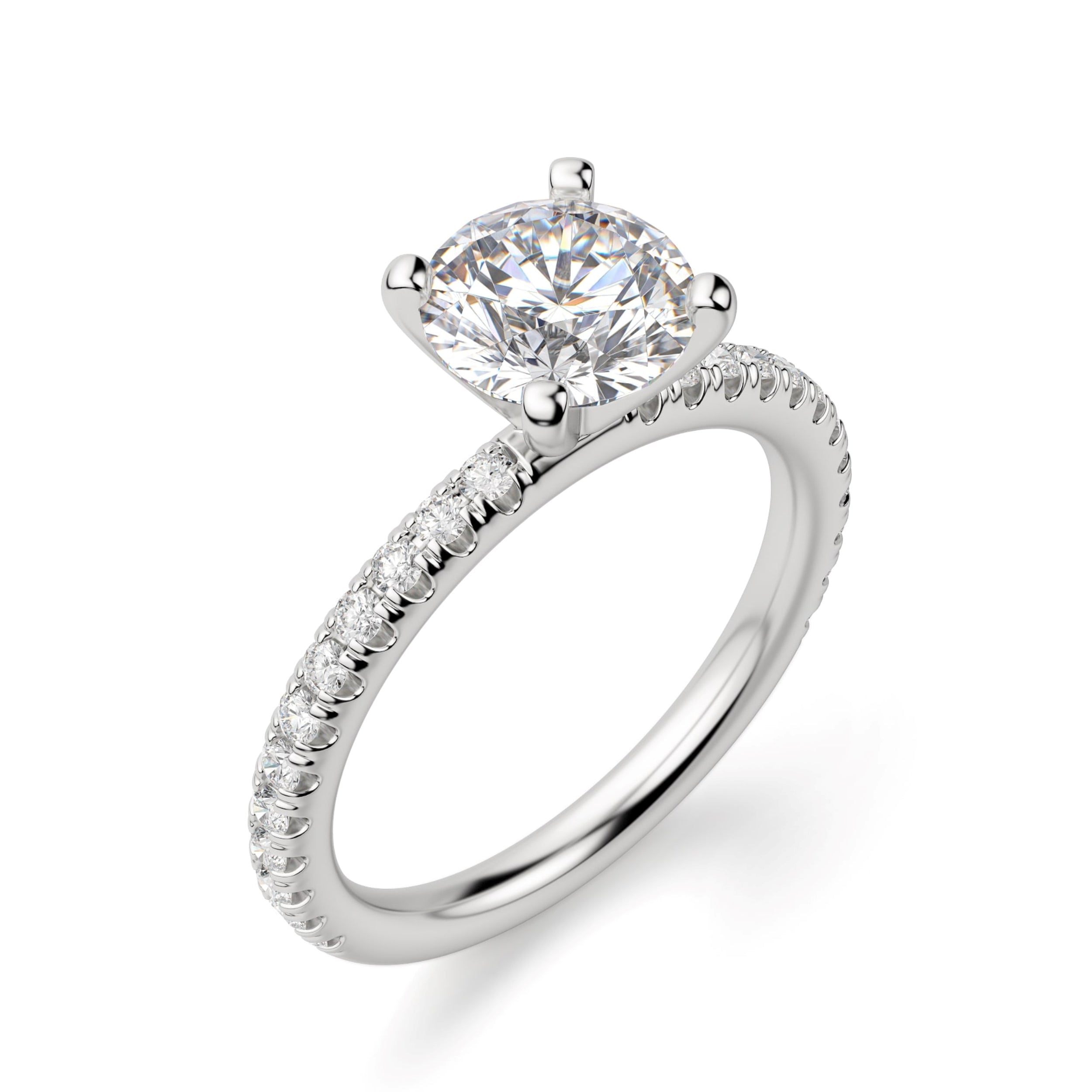 Brilliant Round Cut Solitaire Pave Set Moissanite Engagement Ring