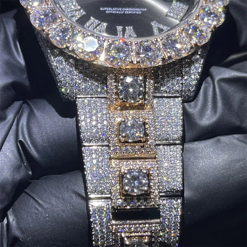 Black Dial Iced Out Moissanite Diamond Watch Gift for Him