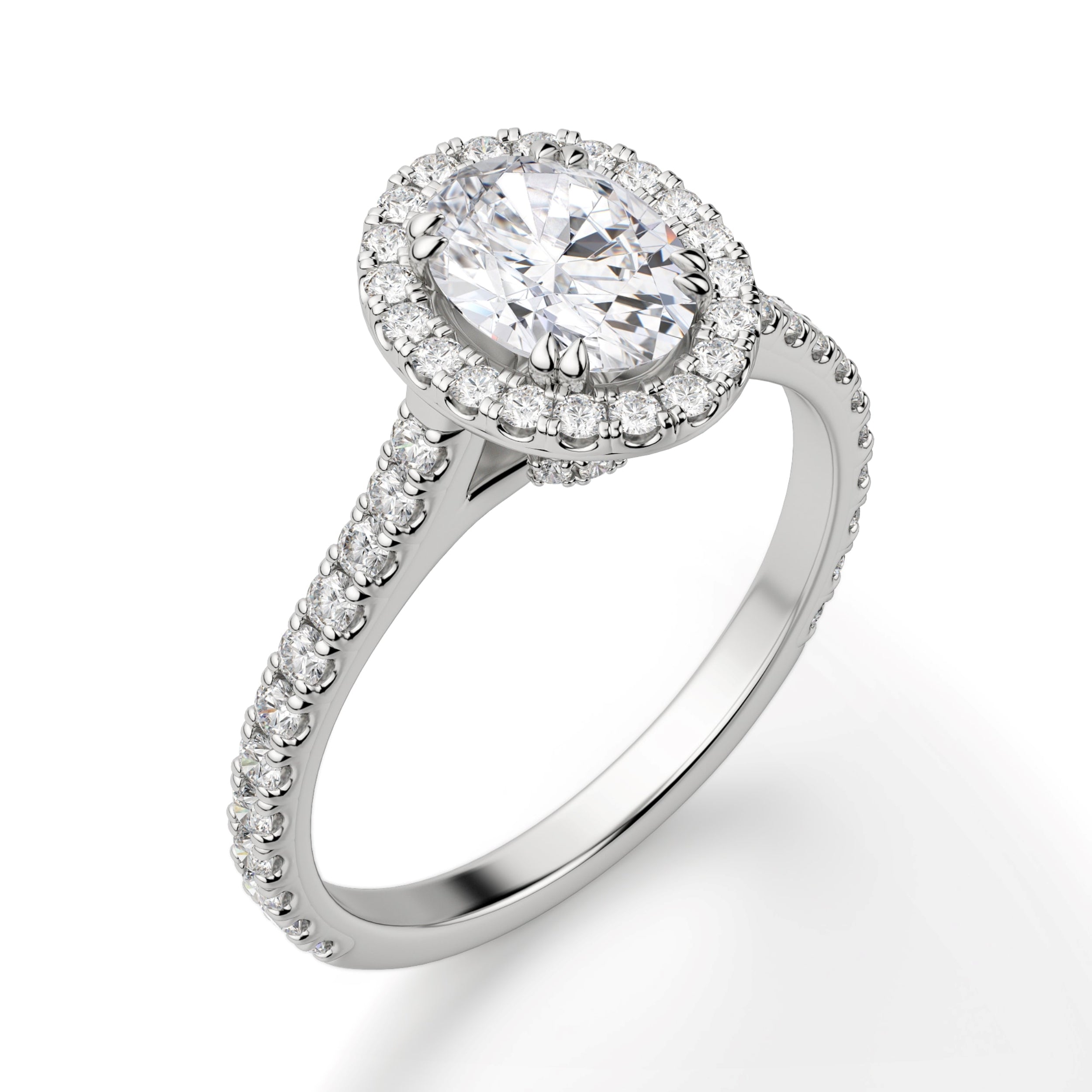 Oval Cut Halo Moissanite Engagement Ring