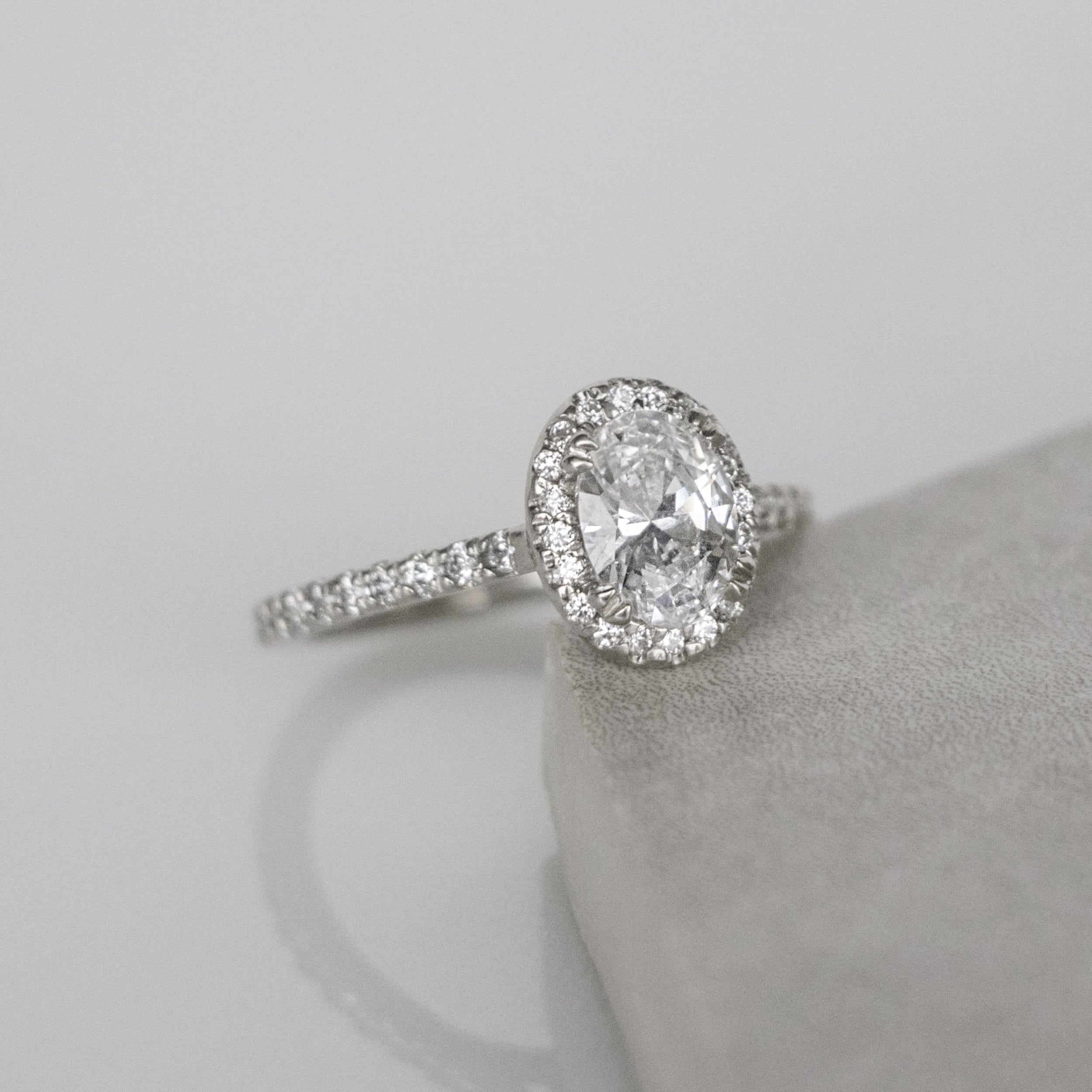 Oval Cut Halo Moissanite Engagement Ring