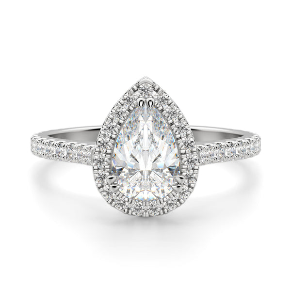 Pear Cut Halo Moissanite Engagement Ring