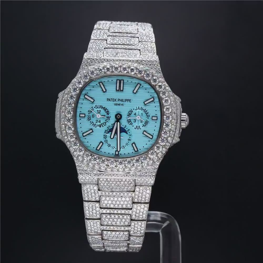 Iced Out Moissanite Men's Wrist Watch, Custom Made Fancy Dial Diamond Watch, Hip Hop Jewelry Watch For Rapper's