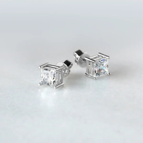 Basket Set Princess Cut Moissanite Stud Earrings