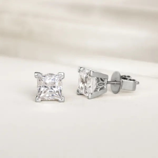 Princess Cut Moissanite Stud Earrings