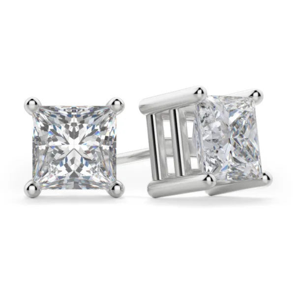 Basket Set Princess Cut Moissanite Stud Earrings