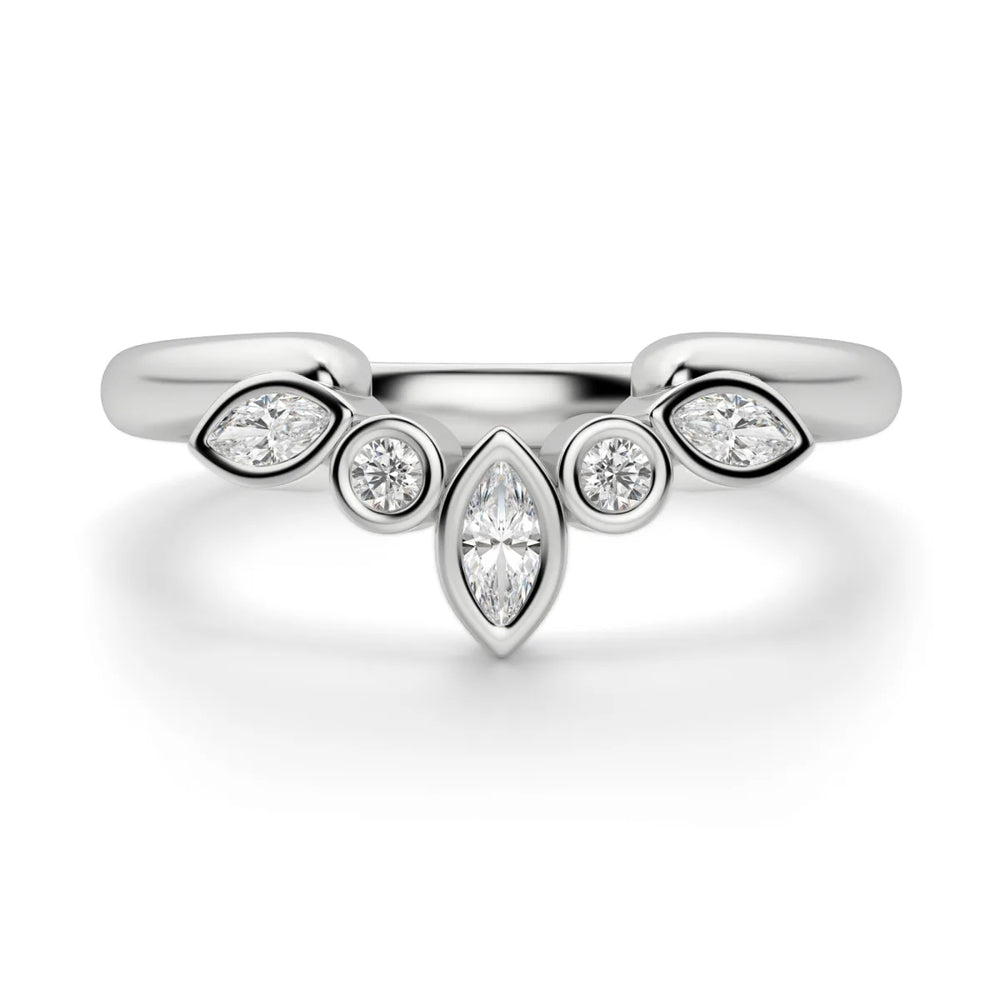 Multi Diamond Bezel Set Moissanite Chevron Style Eternity Band