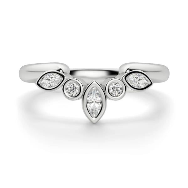 Multi Diamond Bezel Set Moissanite Chevron Style Eternity Band