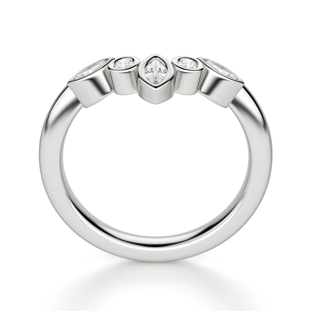 Multi Diamond Bezel Set Moissanite Chevron Style Eternity Band