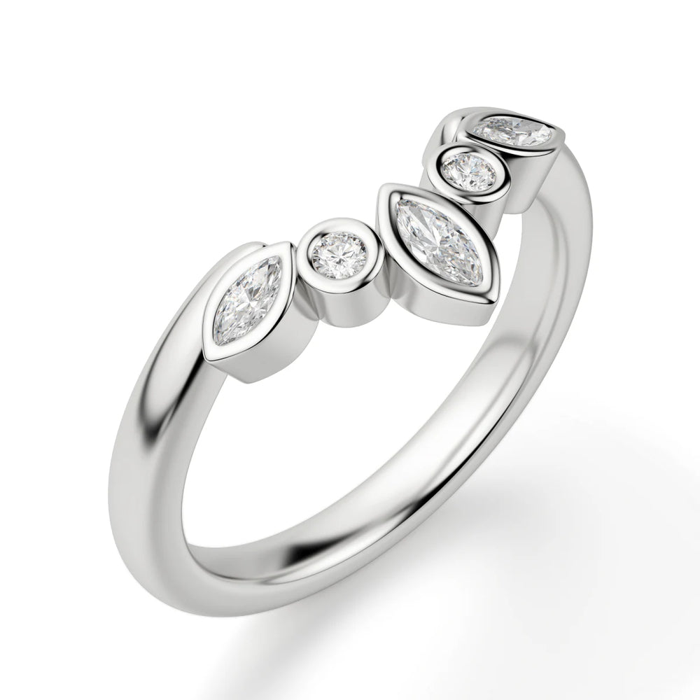 Multi Diamond Bezel Set Moissanite Chevron Style Eternity Band