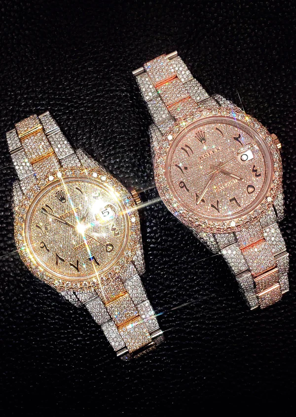 Two Tone Bust Down Moissanite Watch, Stainless Steel Iced Out Luxury Watch