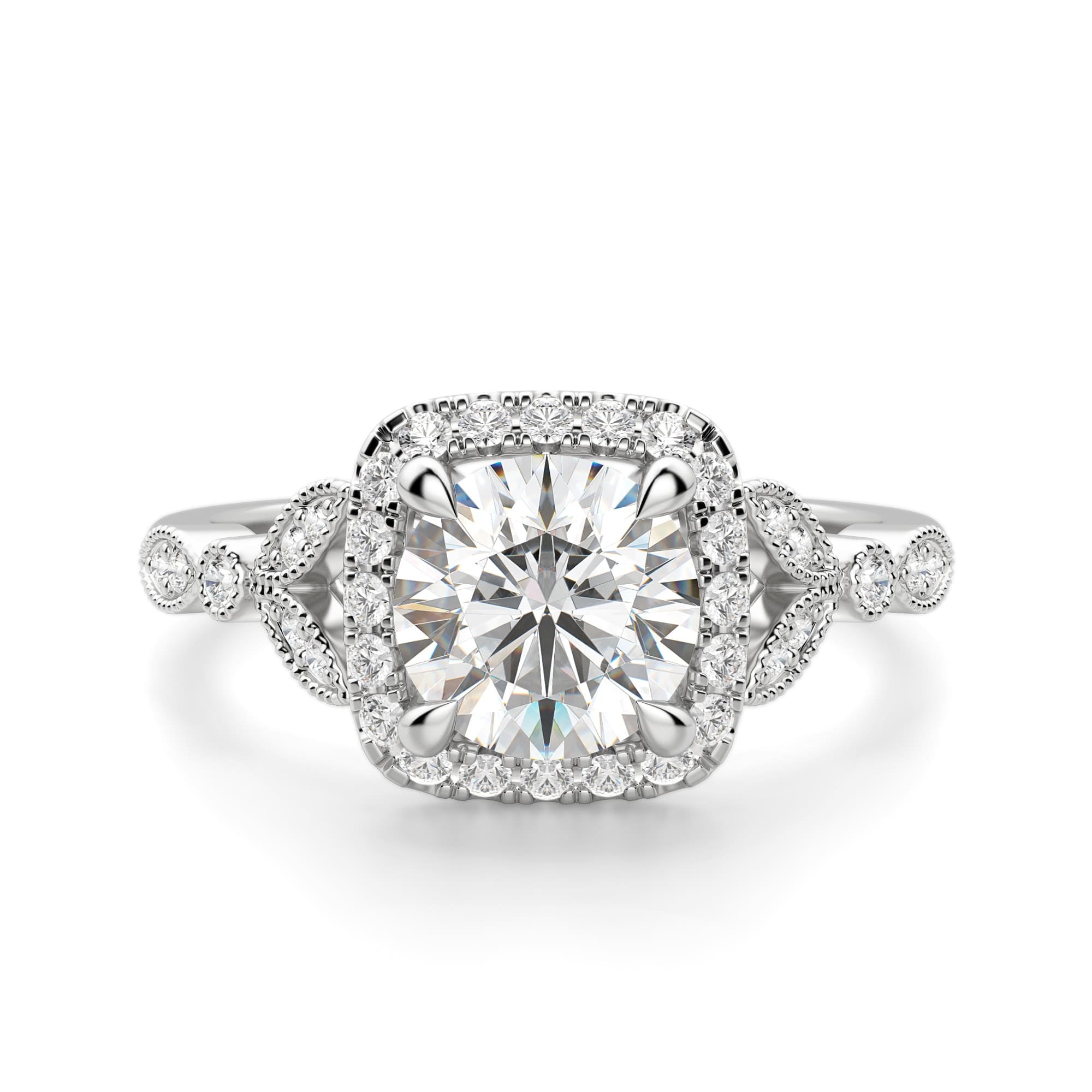 Round Cut Halo Moissanite Engagement Ring