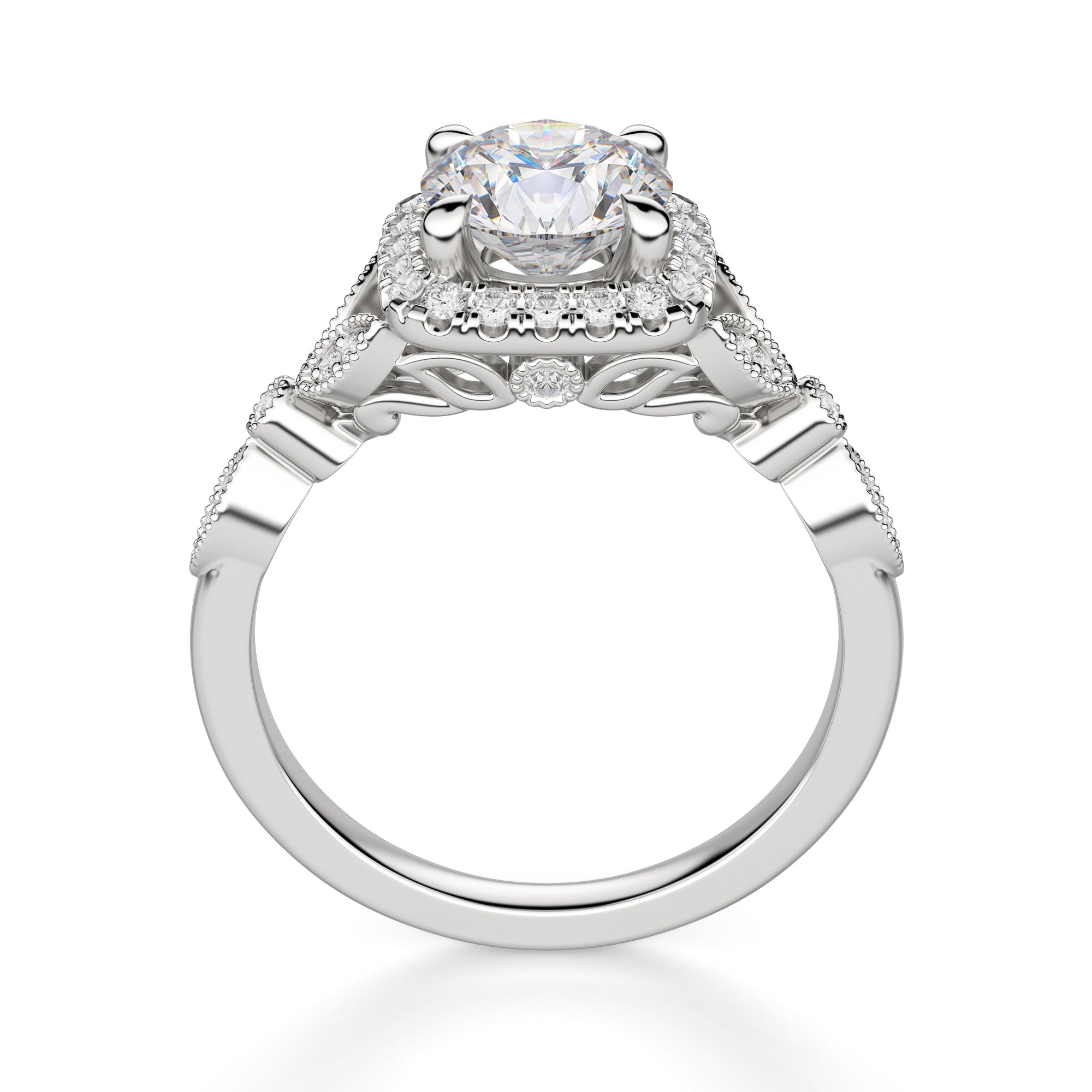 Round Cut Halo Moissanite Engagement Ring