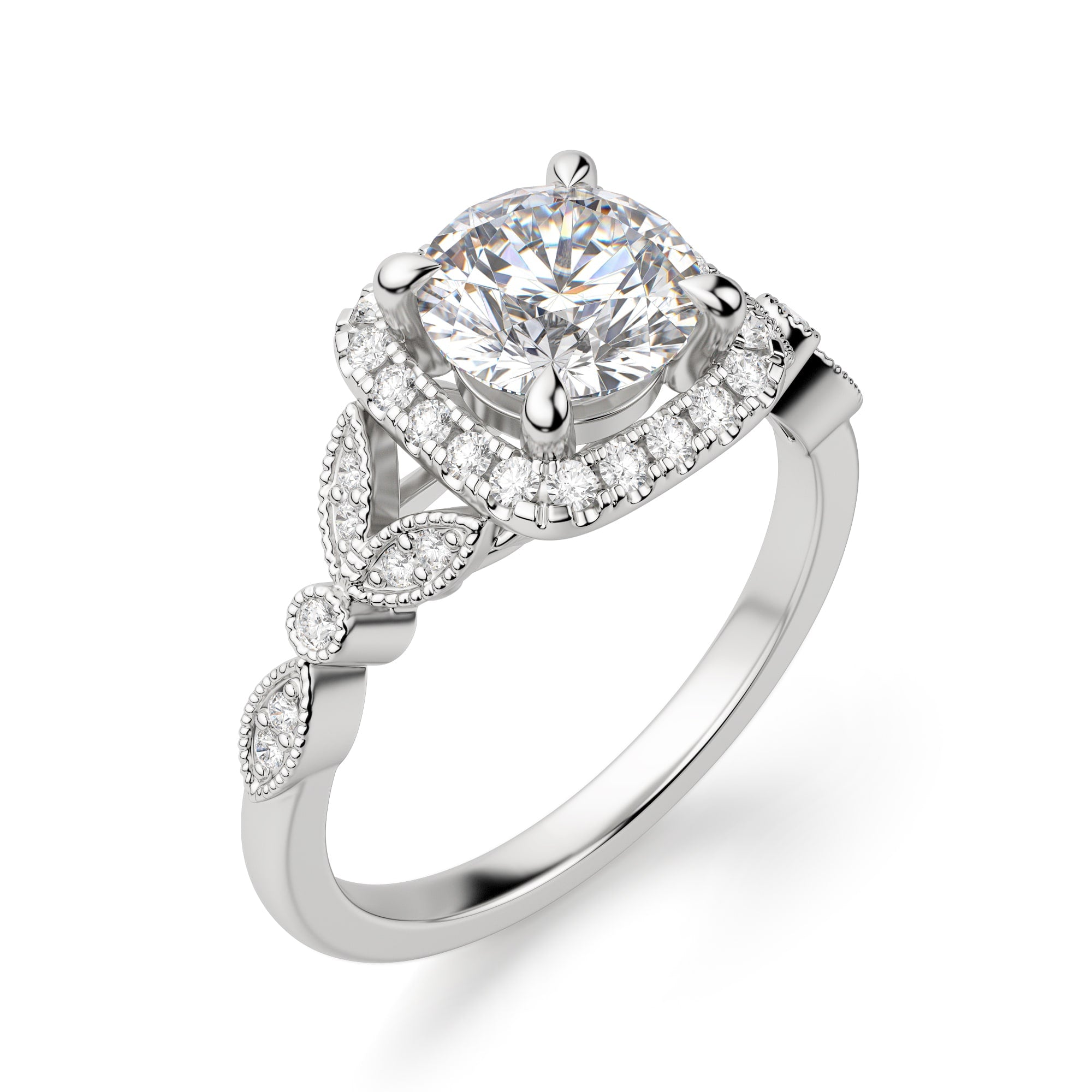 Round Cut Halo Moissanite Engagement Ring